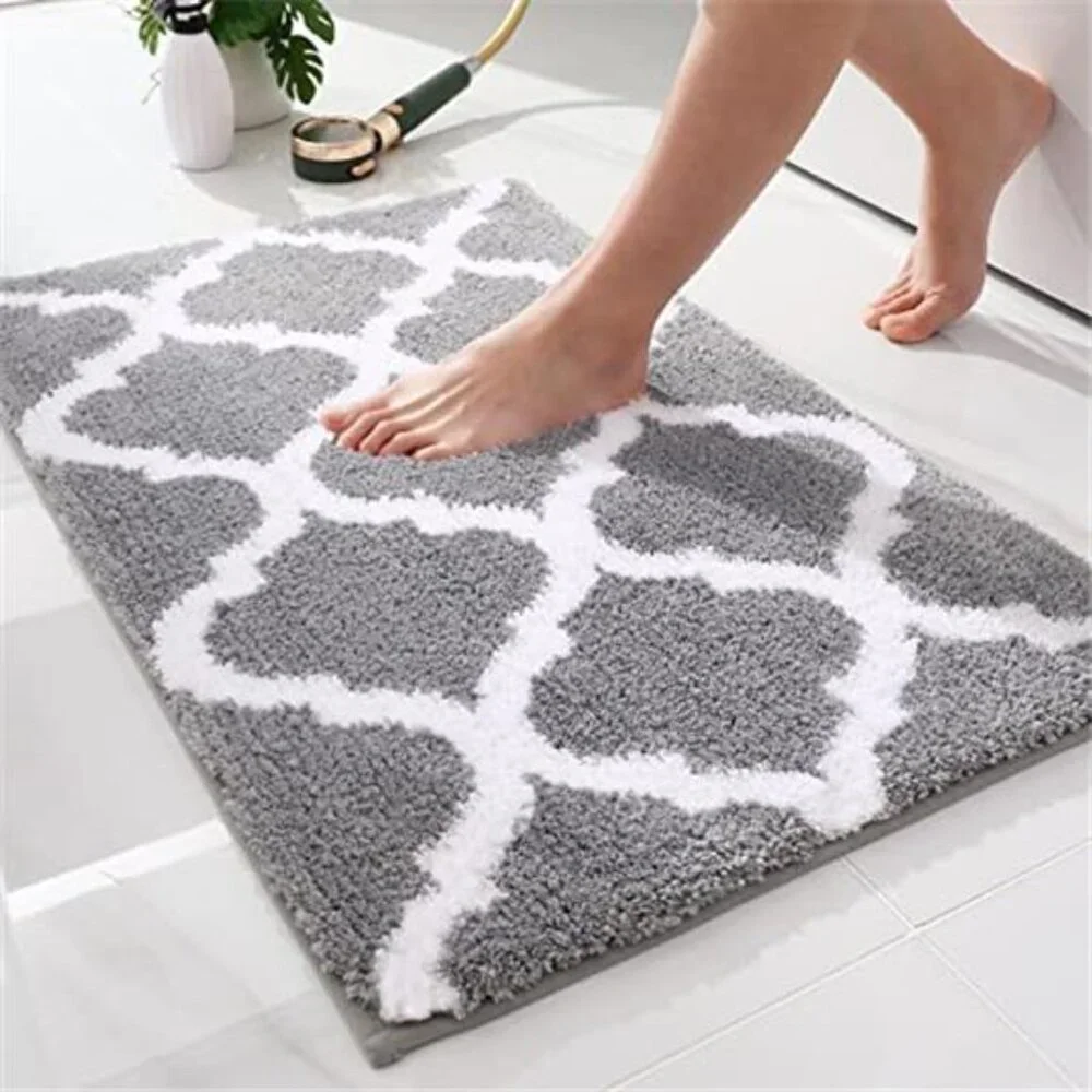 Grey Bath Rug Soft Absorbent Non Slip Shaggy Bathroom Mat Machine Washable Floor